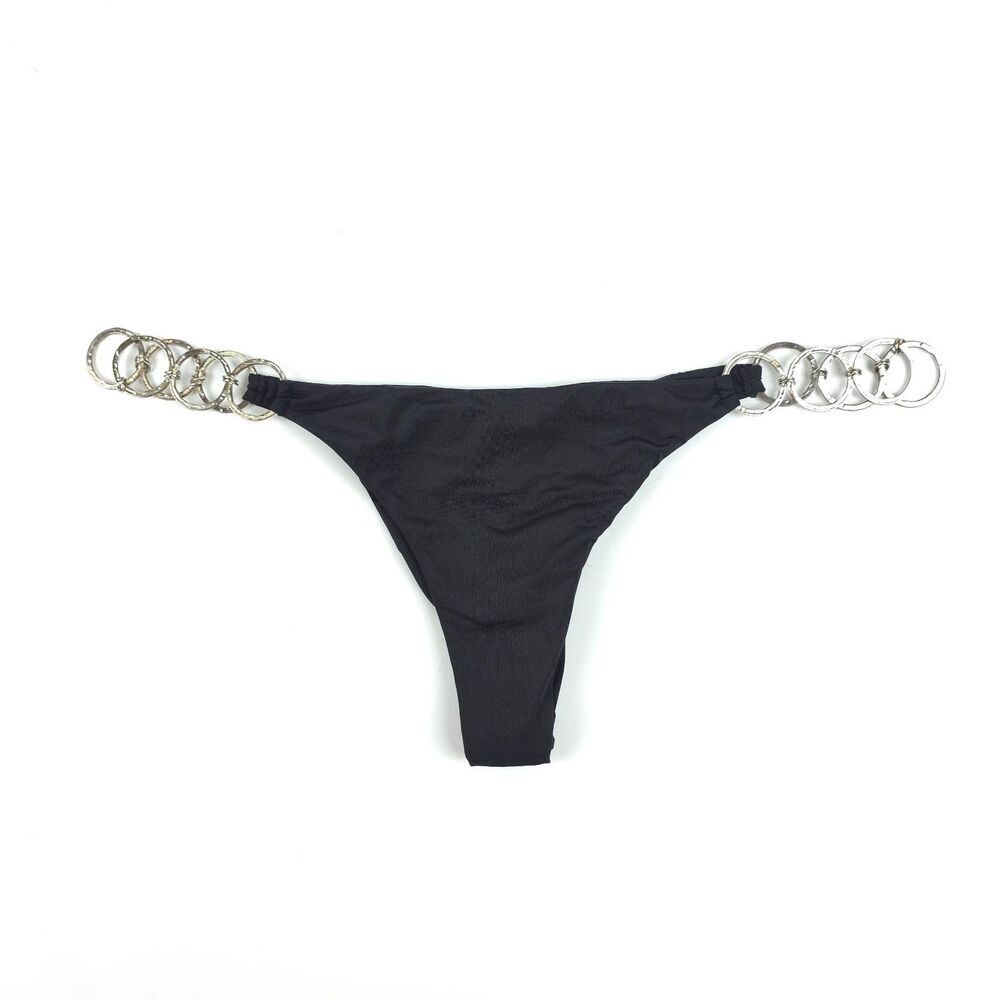 BEACH BUNNY Lexi Tango Thong Bikini Bottom Black Ring Detail 90s Y2k Baddie Boho